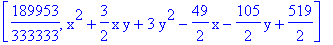 [189953/333333, x^2+3/2*x*y+3*y^2-49/2*x-105/2*y+519/2]